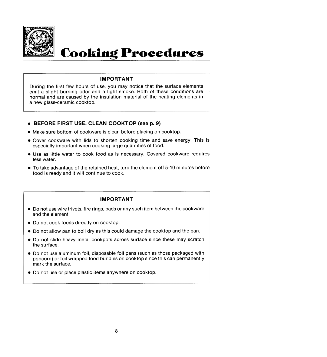 Jenn-Air CCR466B manual Cooking Procedures 