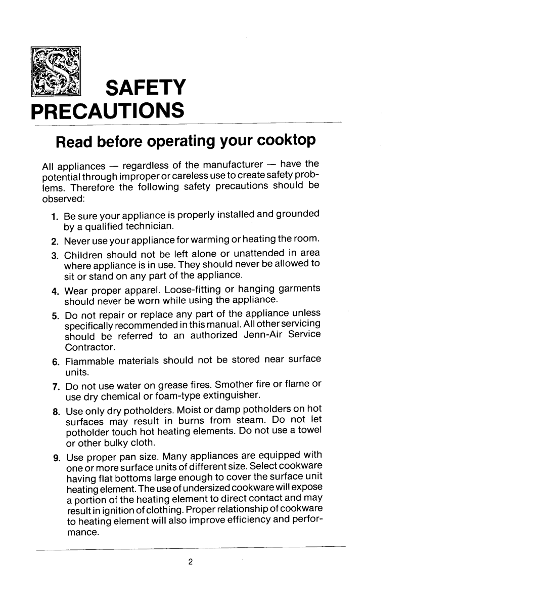 Jenn-Air CCS446 manual Safety Precautions, Read before operating your cooktop 