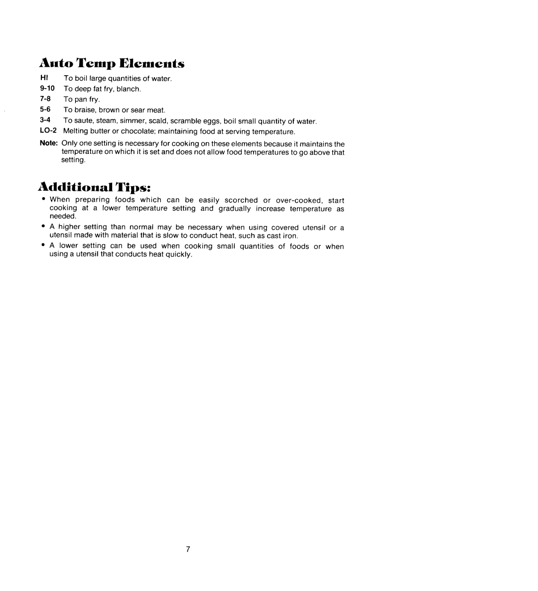 Jenn-Air CCS446 manual Auto Temp Elements, Additional Tips 