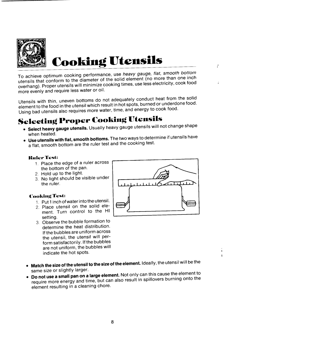Jenn-Air CCS446 manual Selecting Proper Cooking Utensils 