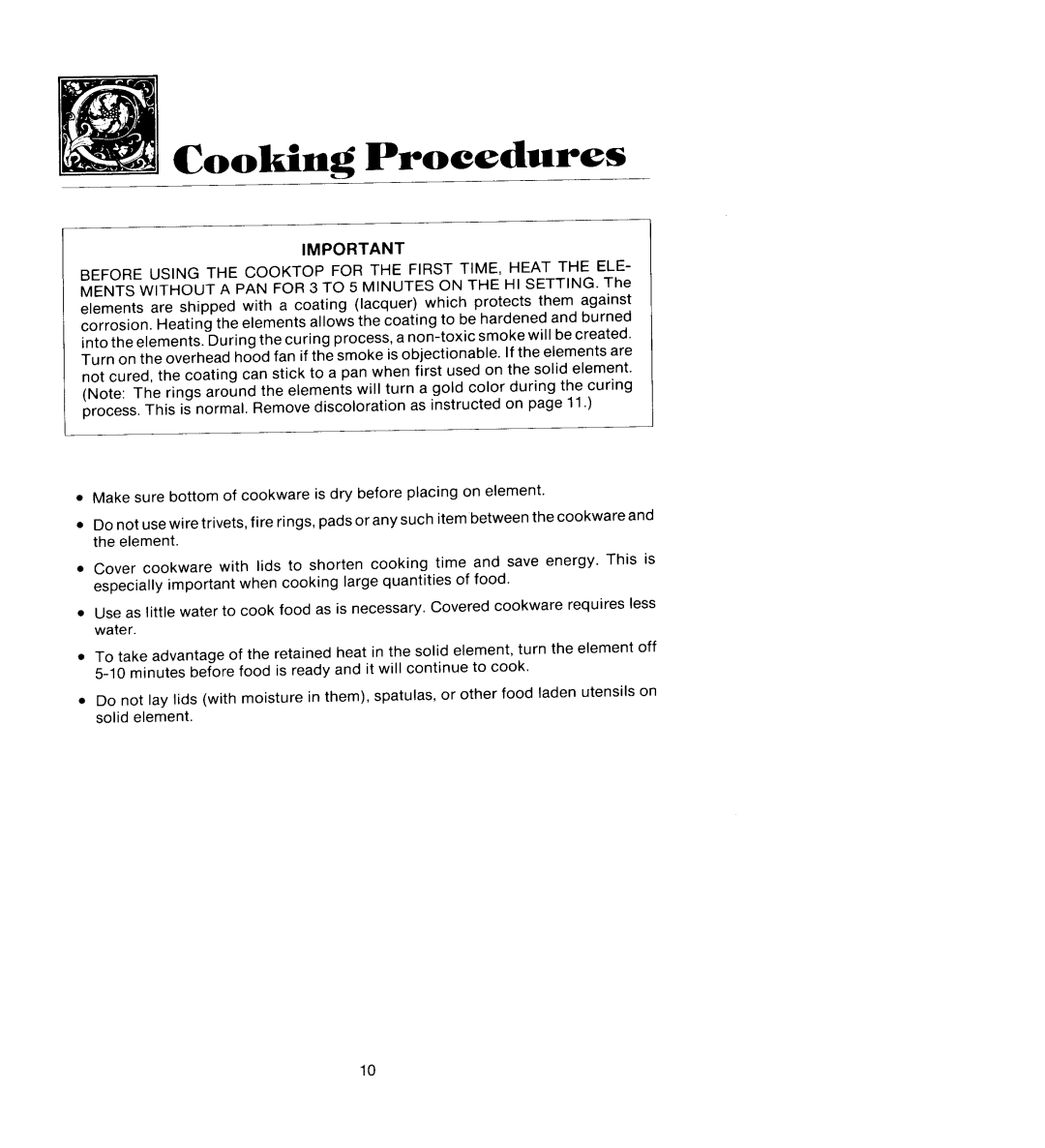 Jenn-Air CCS446 manual Cooking Procedures 