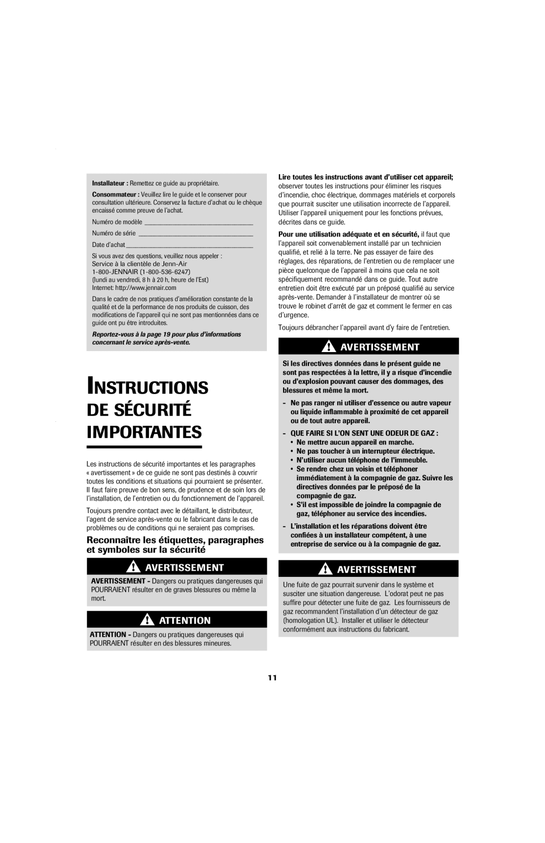 Jenn-Air Cooktop Instructions DE Sécurité Importantes, QUE Faire SI L’ON Sent UNE Odeur DE GAZ 