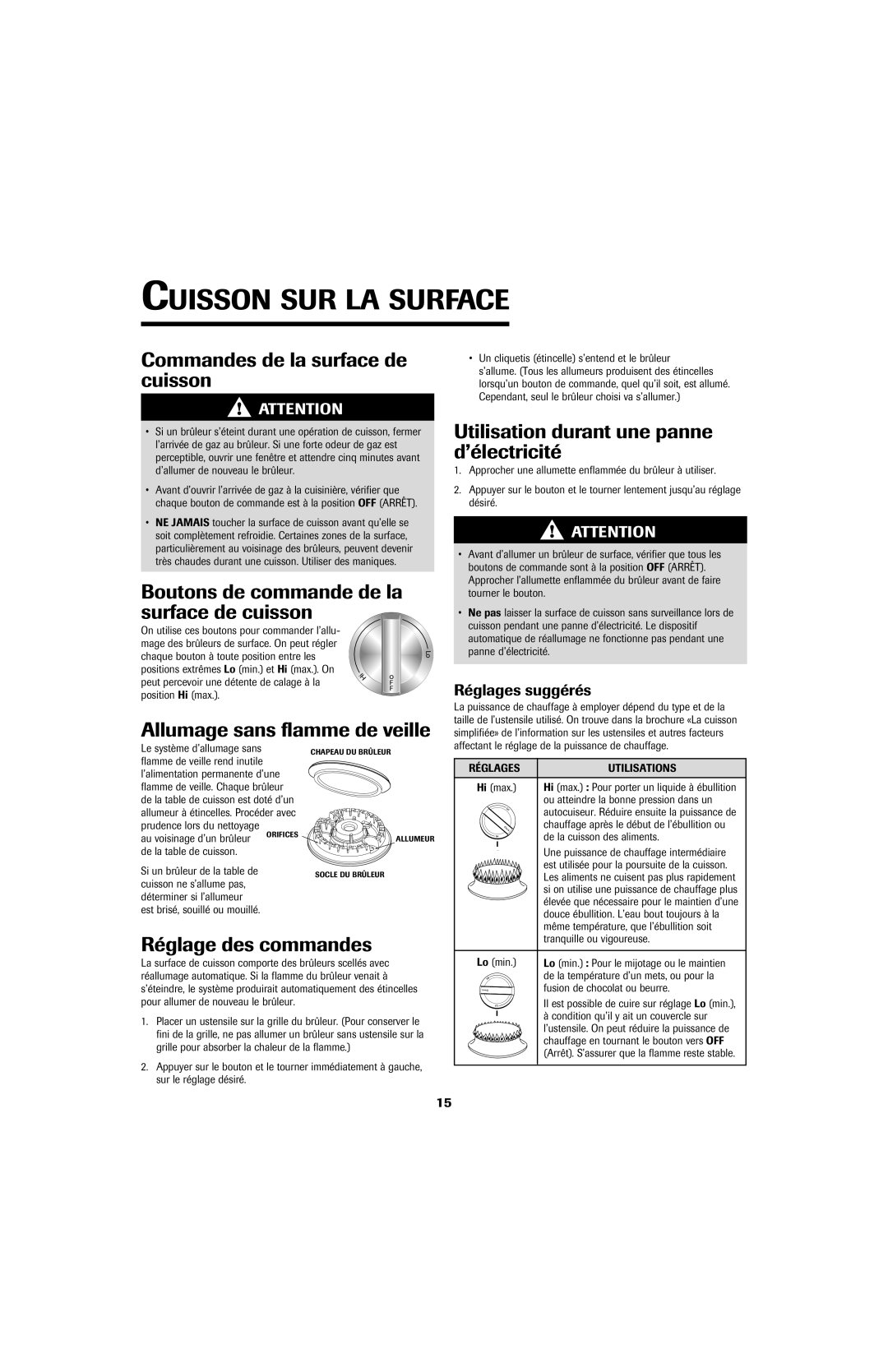 Jenn-Air Cooktop important safety instructions Cuisson SUR LA Surface 