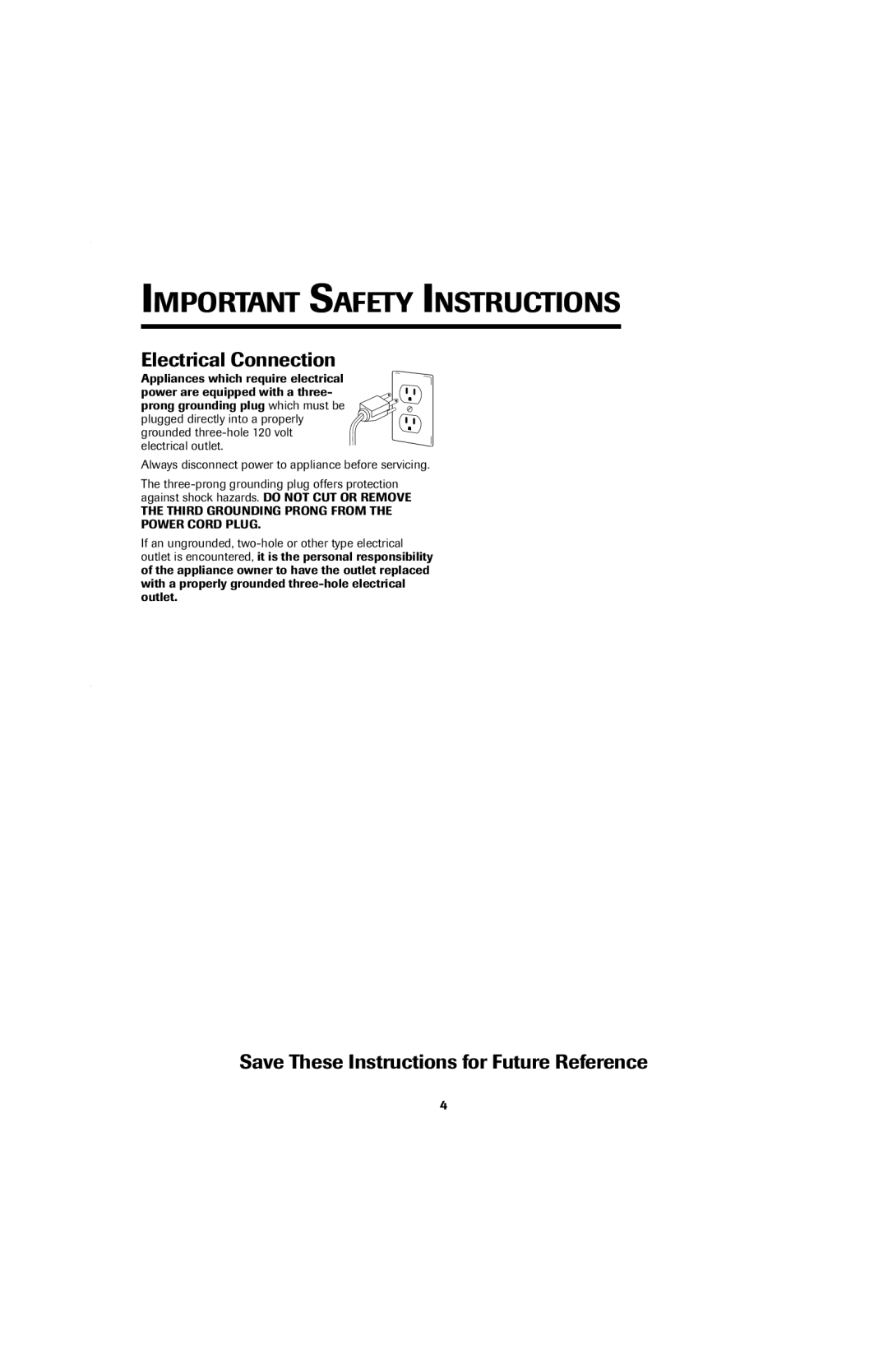 Jenn-Air Cooktop important safety instructions Electrical Connection, Save These Instructions for Future Reference 