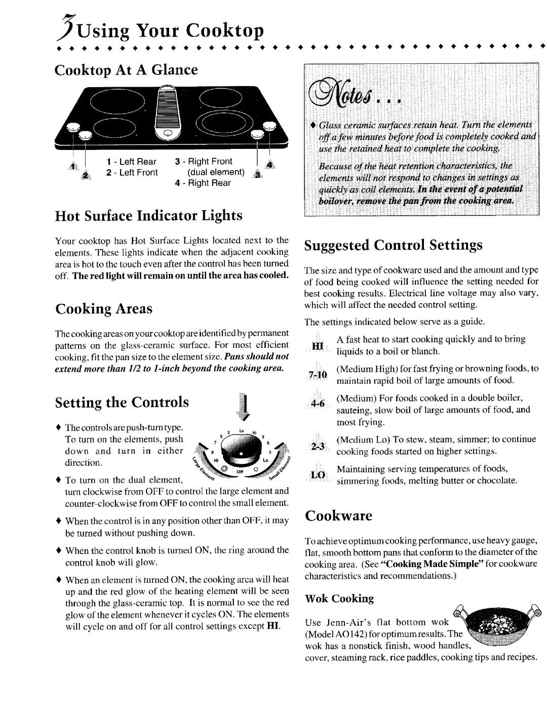 Jenn-Air CVE3401 warranty Using Your Cooktop 