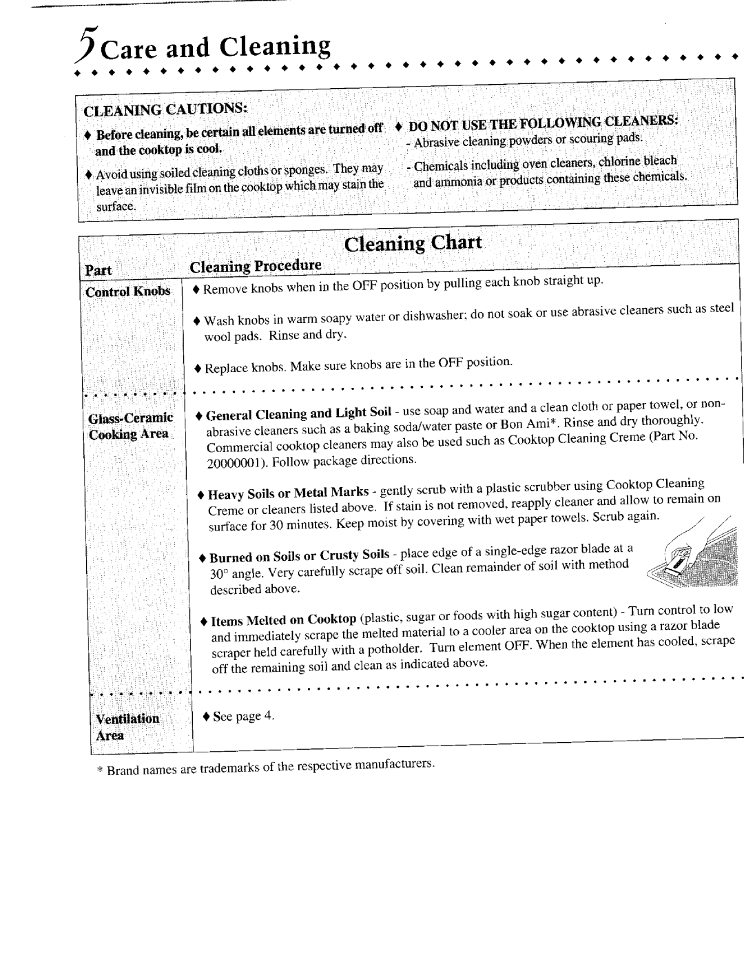 Jenn-Air CVE3401 warranty Care and Cleaning, Cleaning Chart, Cleaning Procedure 