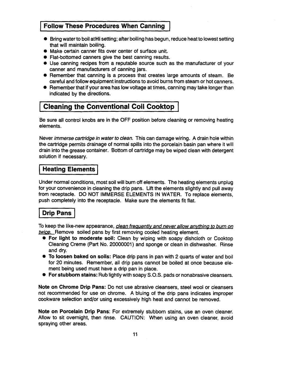 Jenn-Air CVE4270, CVE4370 Cleaning the Conventional coil Co0kto p, Follow These Procedures When Canning, Heating ElementsI 