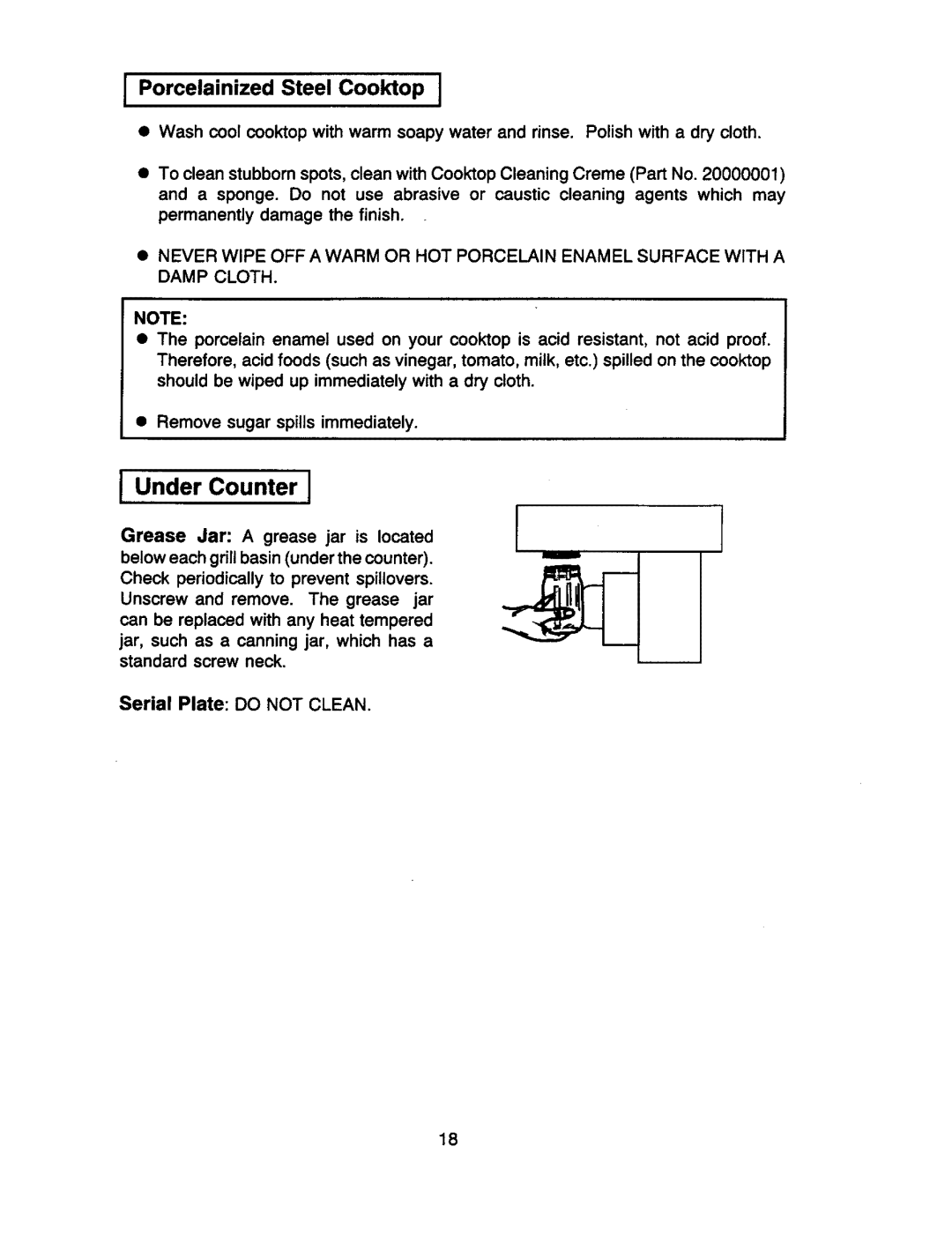 Jenn-Air CVE4370, CVE4180, CVE4210, CVE1400, CCE1400, CVE4270 manual Under Counter J, Porcelainized Steel Cooktop J 