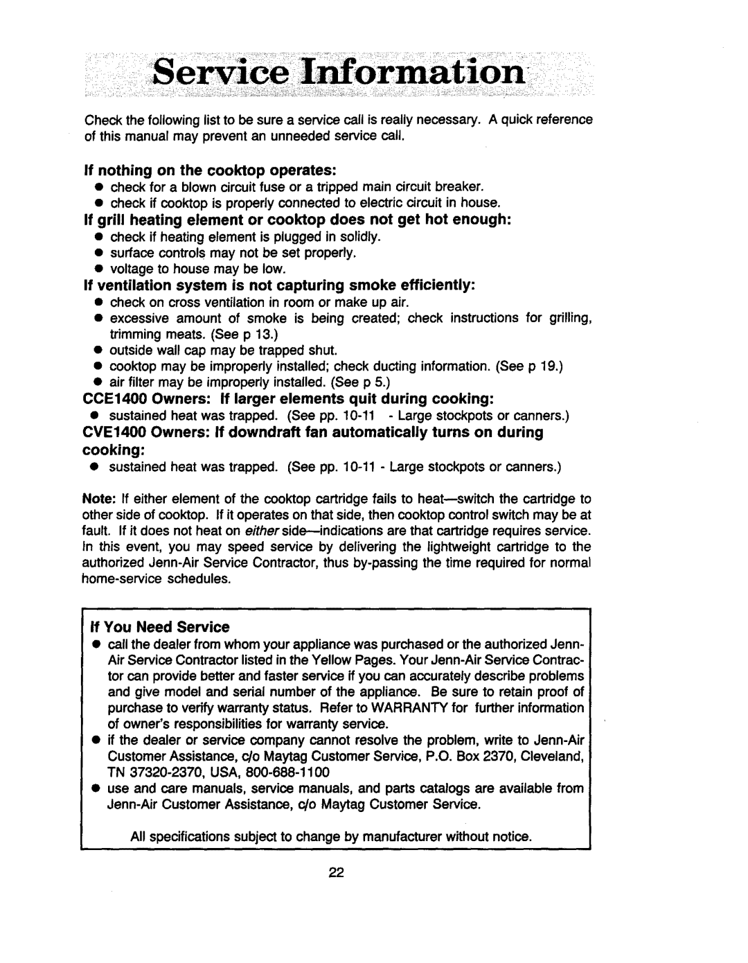 Jenn-Air CCE1400, CVE4370, CVE4180, CVE4210, CVE1400, CVE4270 manual 