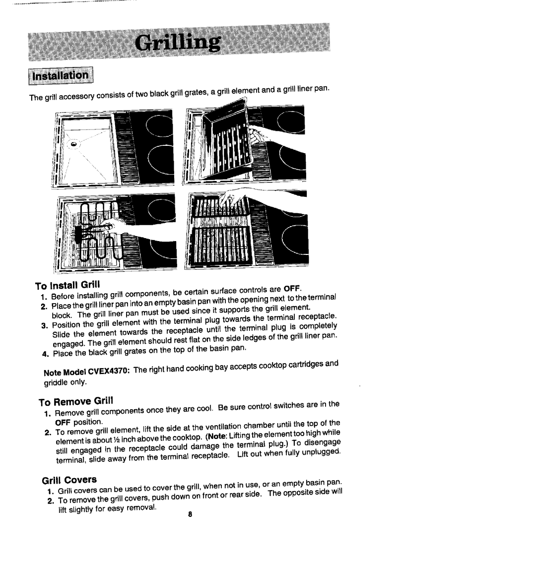 Jenn-Air CVEX4370, CVEX4270, CVEX4100 manual To Install Grill, To Remove Grill 