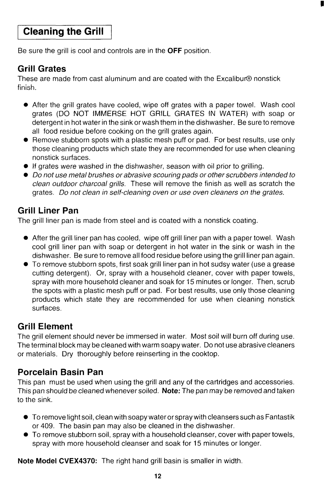 Jenn-Air CVEX4270, CVEX4100 manual 1Cleaning the Grill, Grill Grates, Grill Liner Pan, Grill Element, Porcelain Basin Pan 