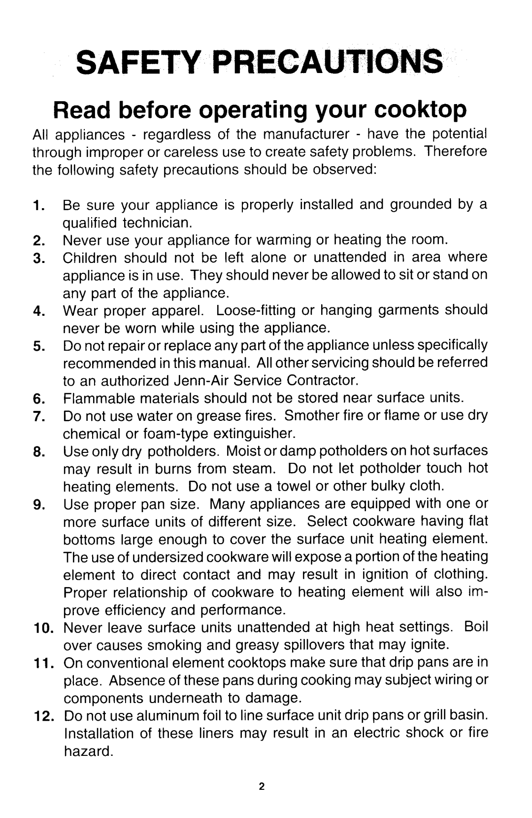 Jenn-Air CVEX4370, CVEX4270, CVEX4100 manual Safety Precautions 