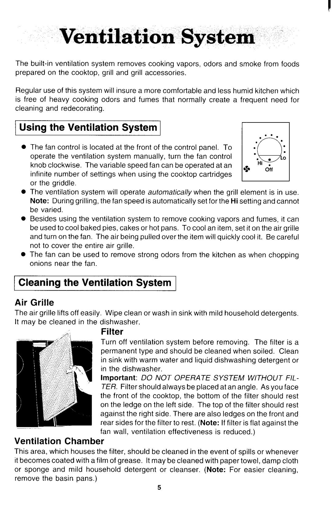 Jenn-Air CVEX4370, CVEX4270, CVEX4100 manual 1Cleaning the Ventilation System, Air Grille, Filter, Ventilation Chamber 