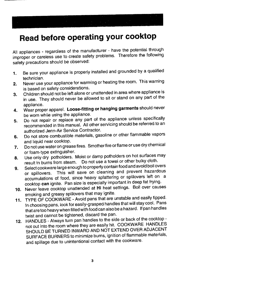 Jenn-Air CVG2420 manual Read before operating your cooktop 