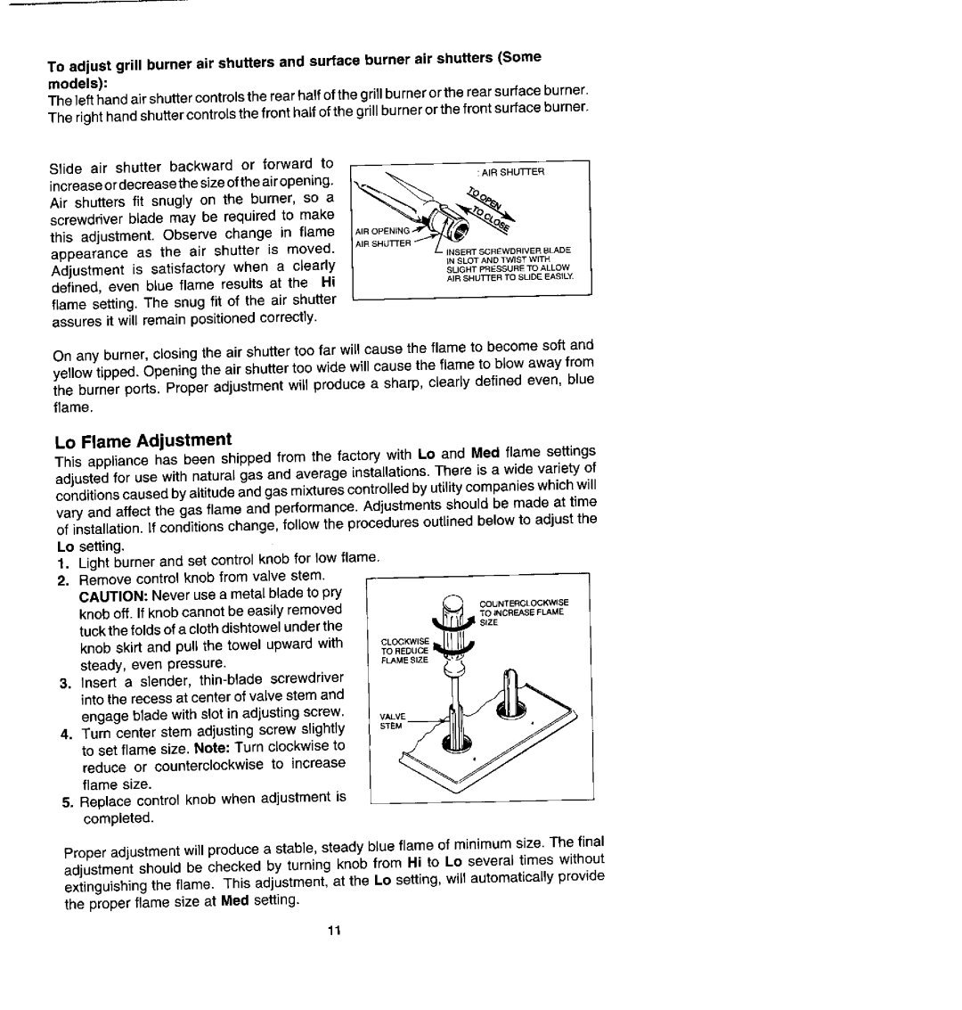 Jenn-Air CVG428, CVG4100, CVG4380, 0VG4280 manual Inslotand%Vistwith, Lo Flame Adjustment 