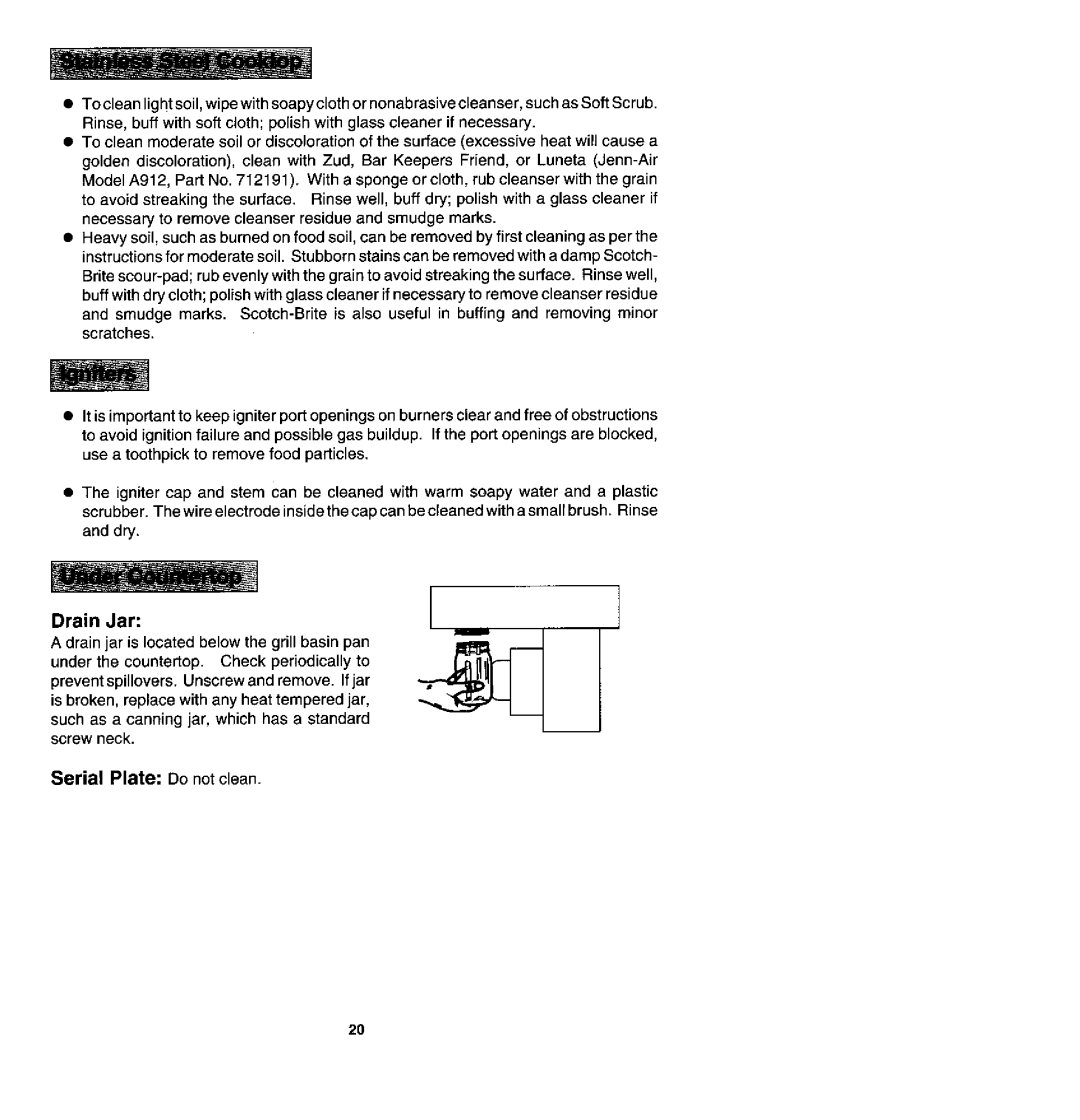 Jenn-Air 0VG4280, CVG4100, CVG4380, CVG428 manual Serial Plate Do notclean 