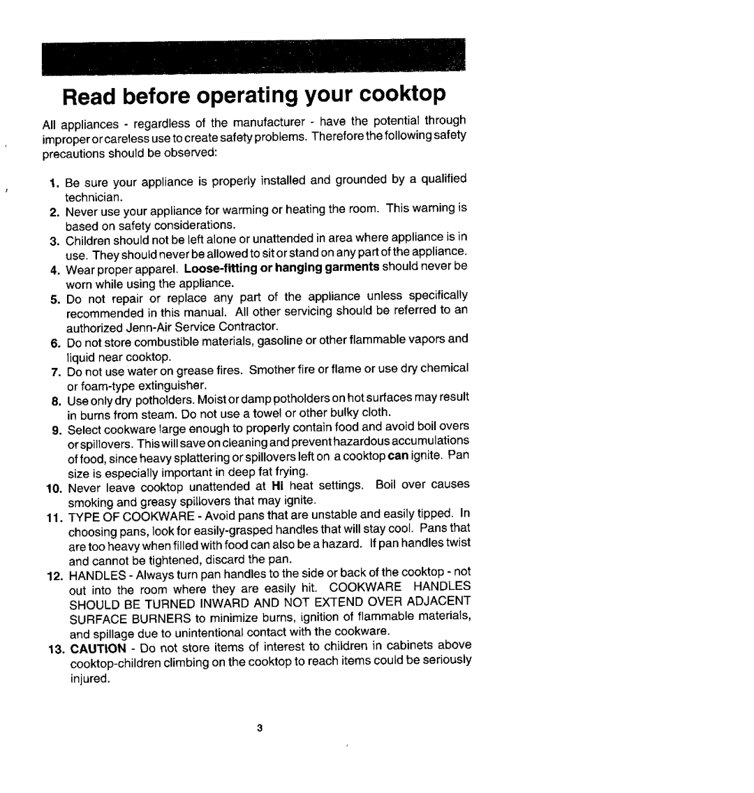 Jenn-Air 0VG4280, CVG4100, CVG4380, CVG428 manual Read before operating your cooktop 