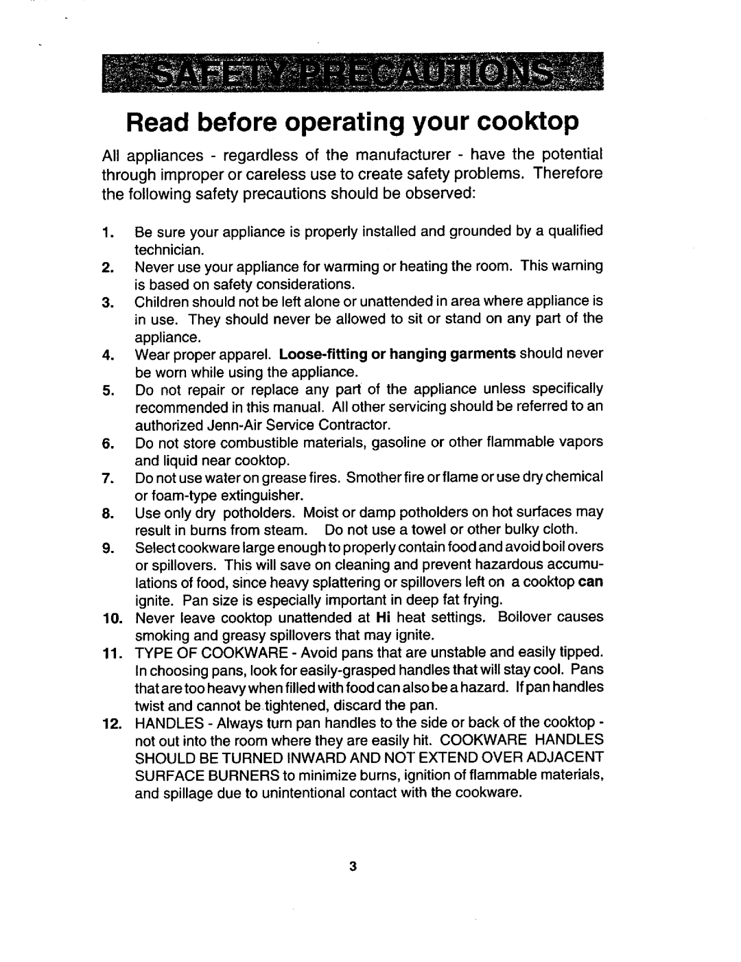 Jenn-Air JGD8348, CVG4380P manual Read before operating your cooktop 