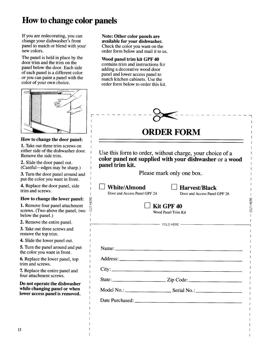 Jenn-Air DU430 manual Panel trim kit, Slide the door panel out, How to change Lower panel, Do not operate 