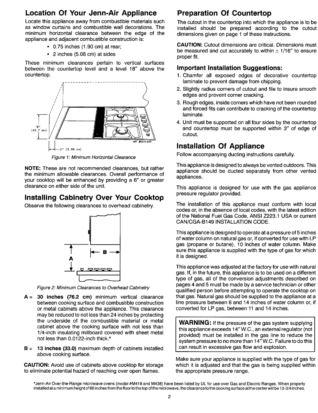 Jenn-Air Dual Fuel Cooktop dimensions Location Of Your Jenn-Air Appliance, Installing Cabinetry Over Your Cooktop 