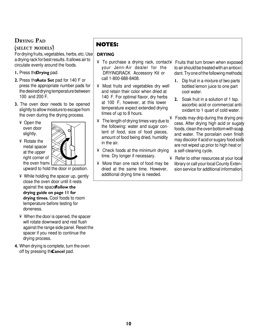 Jenn-Air DUAL-FUEL SLIDE-IN RANGE warranty Drying 