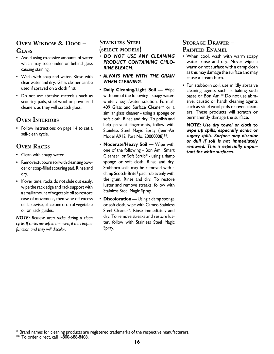 Jenn-Air DUAL-FUEL SLIDE-IN RANGE warranty Follow instructions on page 14 to set a self-clean cycle 