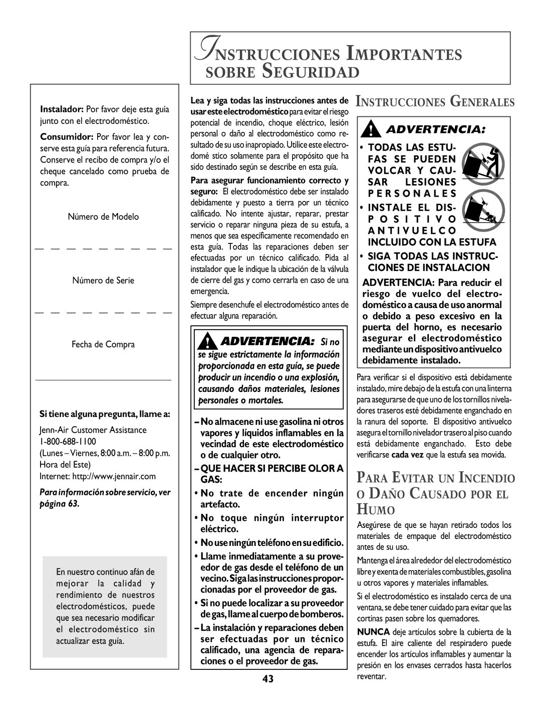 Jenn-Air DUAL-FUEL SLIDE-IN RANGE warranty Instrucciones Importantes Sobre Seguridad, Instrucciones Generales 