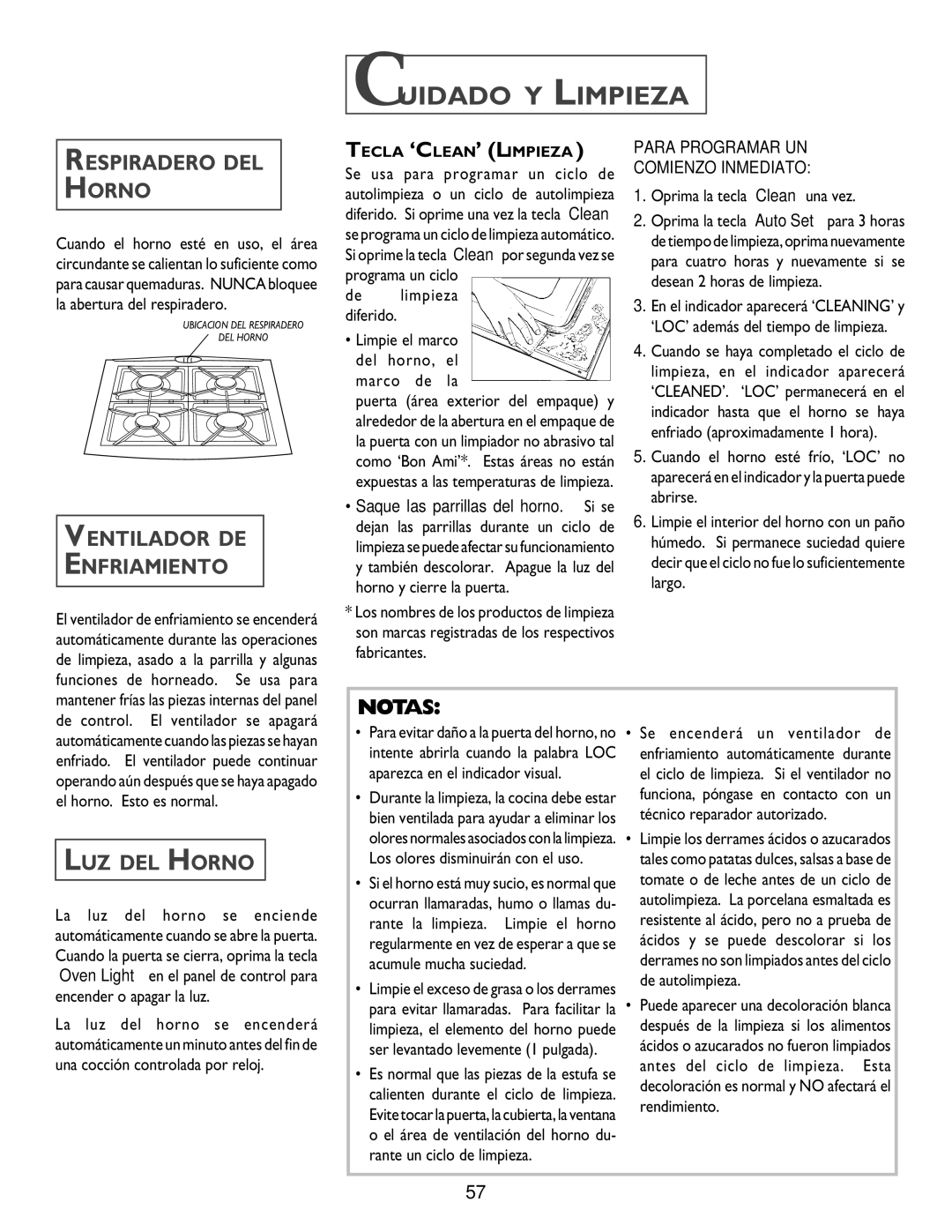 Jenn-Air DUAL-FUEL SLIDE-IN RANGE Cuidado Y Limpieza, Respiradero DEL Horno, Ventilador DE Enfriamiento, LUZ DEL Horno 