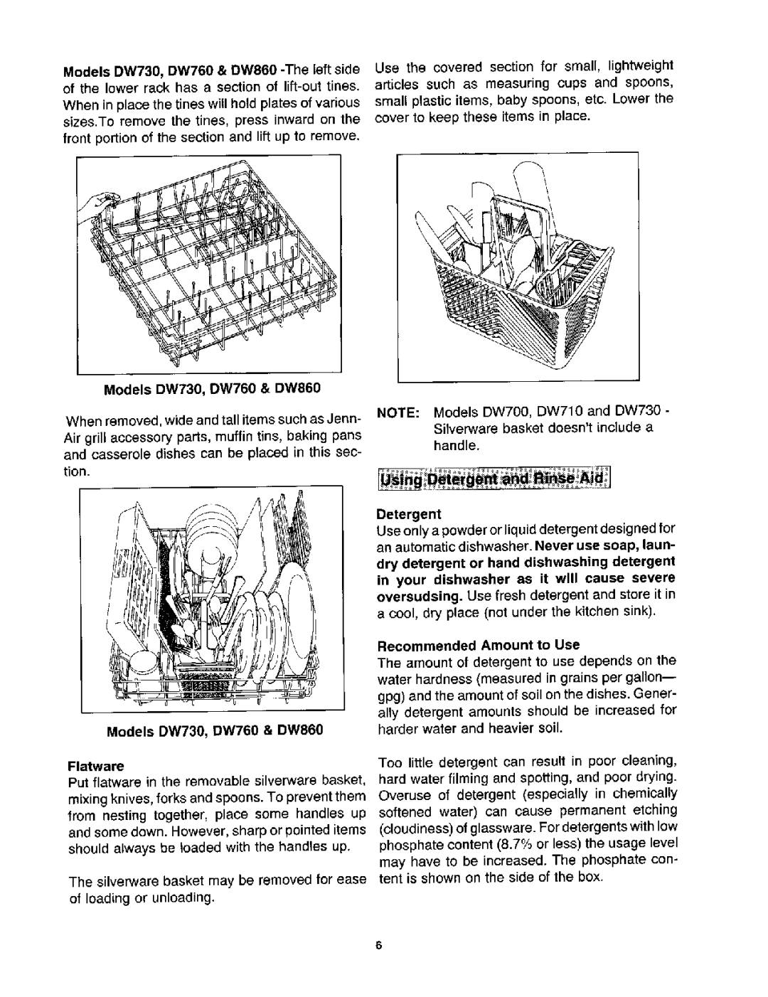 Jenn-Air DW710, DW860, DW700, DW730, DW760 manual Detergent 