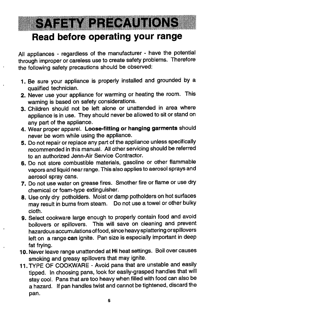 Jenn-Air FCG20500, FCG20100, FCG20510 manual Read before operating your range 