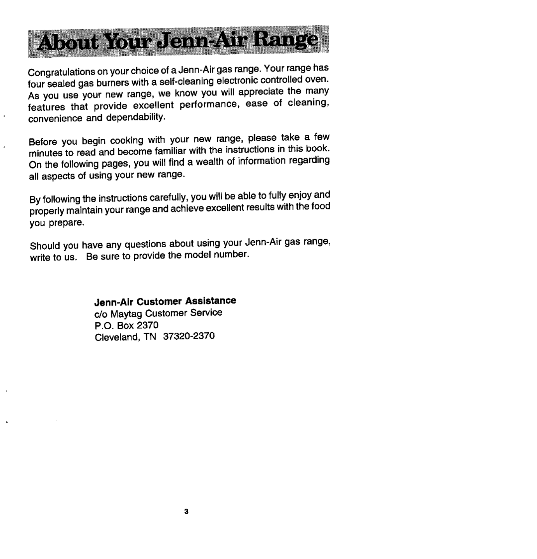 Jenn-Air FCG20100, FCG20510, FCG20500 manual Jenn-AJrCustomer Assistance, c/o Maytag CustomerService 