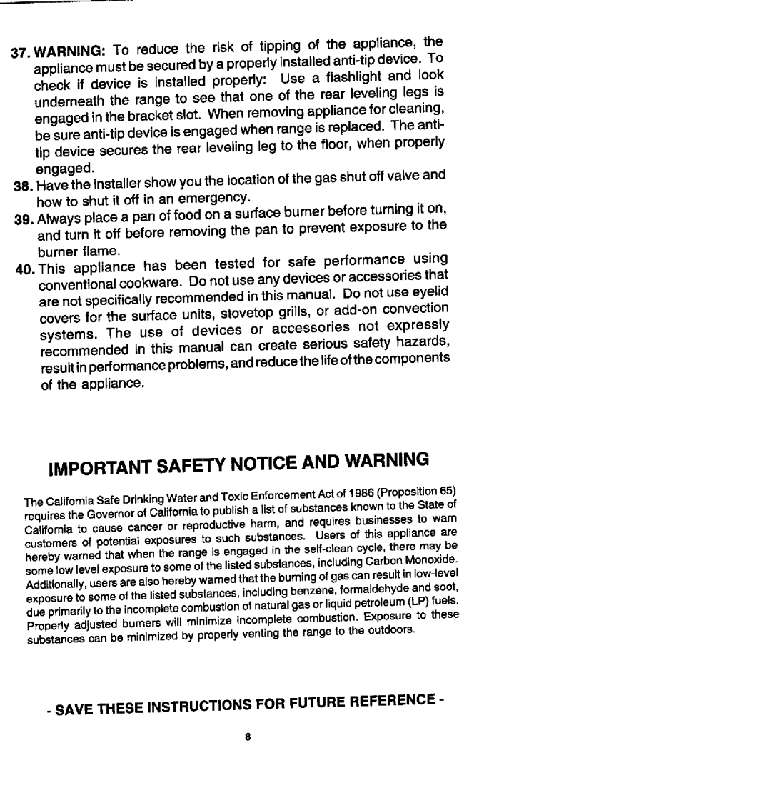 Jenn-Air FCG20100, FCG20510, FCG20500 manual Important Safety Notice And Warning 