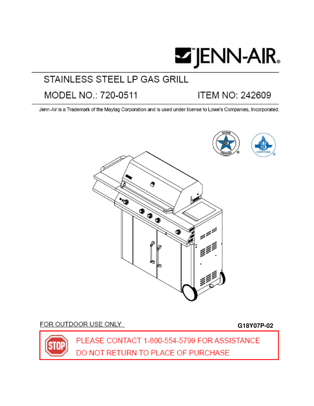 Jenn-Air 720-0511 manual G18Y07P-02 