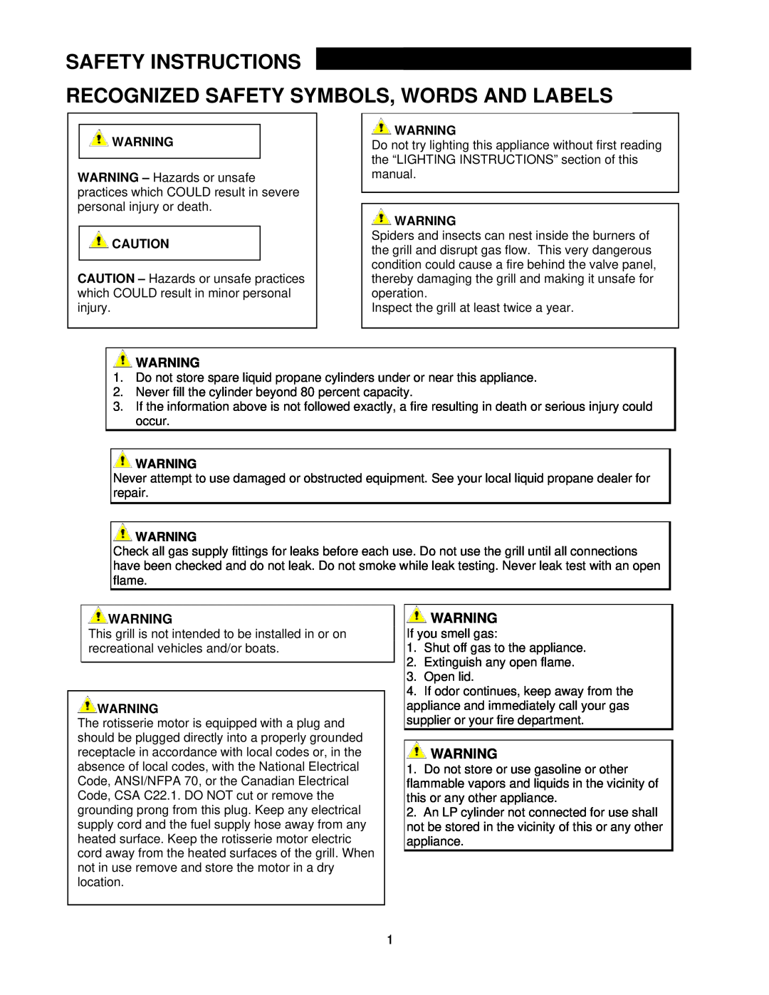 Jenn-Air 720-0511, G18Y07P-02 manual Safety Instructions Recognized Safety Symbols, Words And Labels 