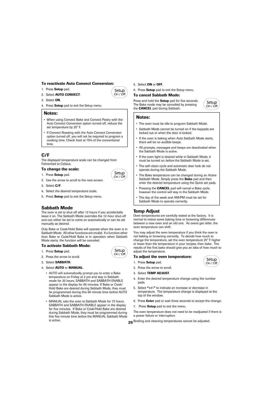 Jenn-Air GAS DOWNDRAFT SLIDE-IN RANGE important safety instructions Sabbath Mode, Temp Adjust 