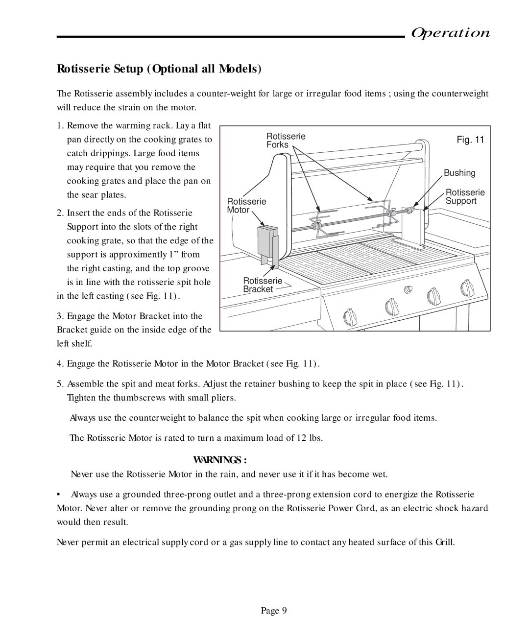 Jenn-Air JA460, JA580 user manual Rotisserie Setup Optional all Models 