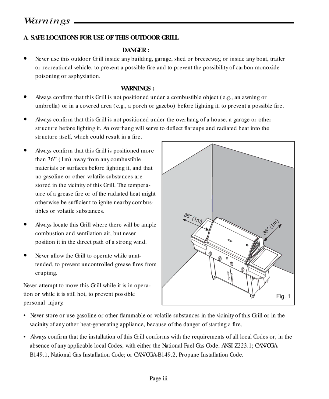 Jenn-Air JA580, JA460 user manual Safe Locations for USE of this Outdoor Grill 