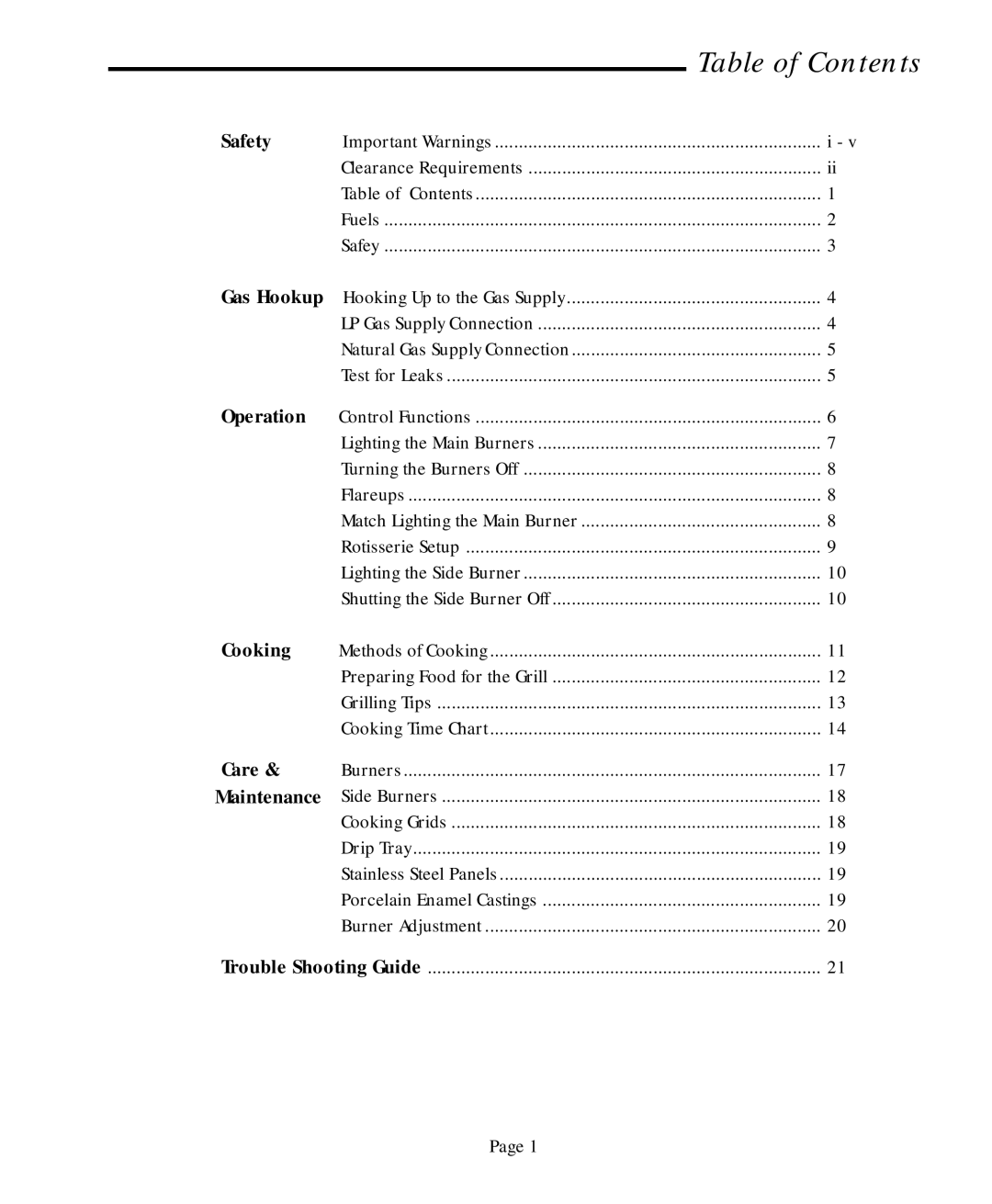 Jenn-Air JA460, JA580 user manual Table of Contents 