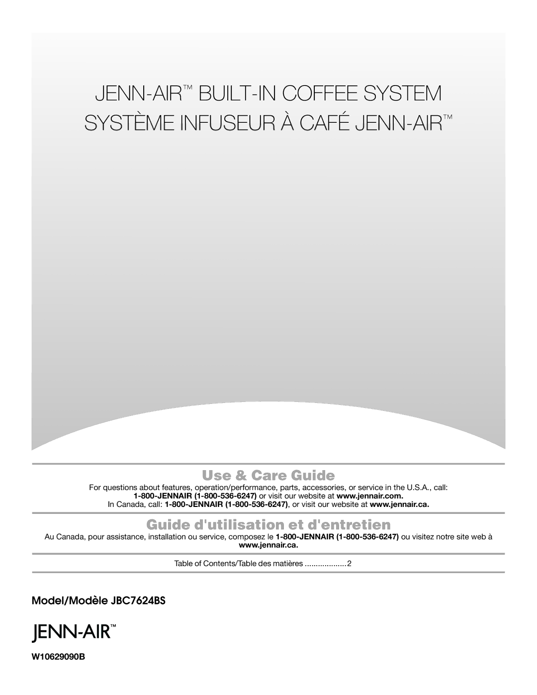 Jenn-Air JBC7624BS manual Use & Care Guide, W10629090B 