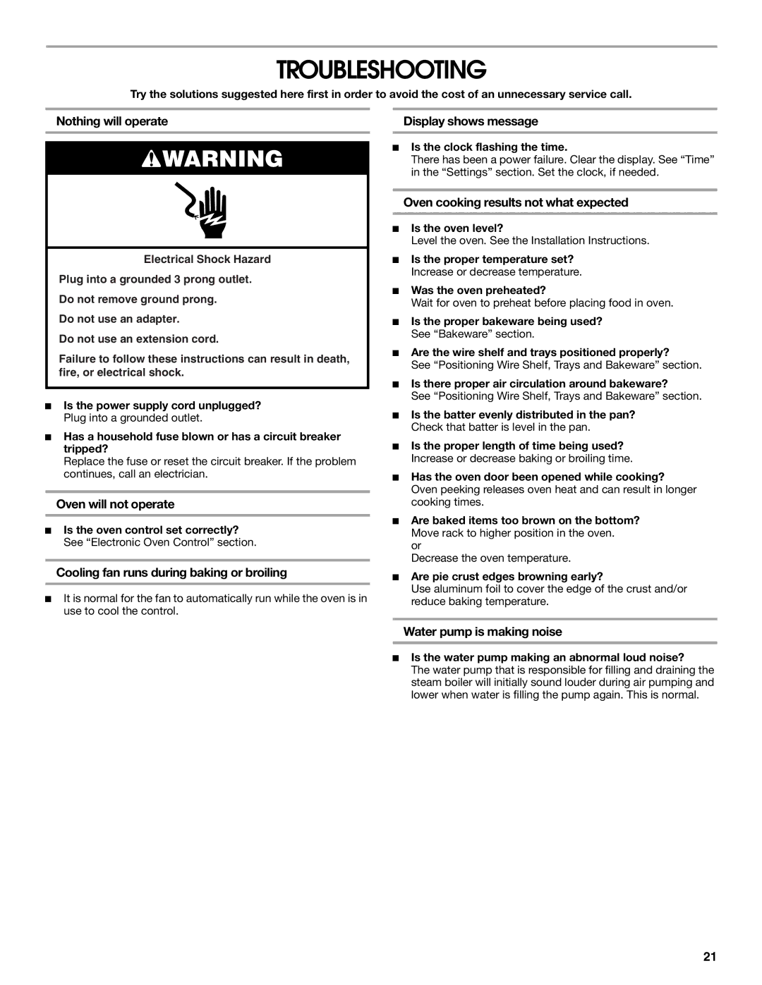 Jenn-Air JBS7524BS manual Troubleshooting 