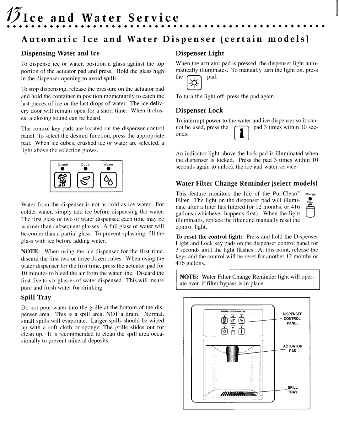 Jenn-Air JSD2488GEQ, JCD2389DTW, JCD2389GTW, JCD2389DTB, JCD2389GEQ Automatic Ice and Water Dispenser certain models 