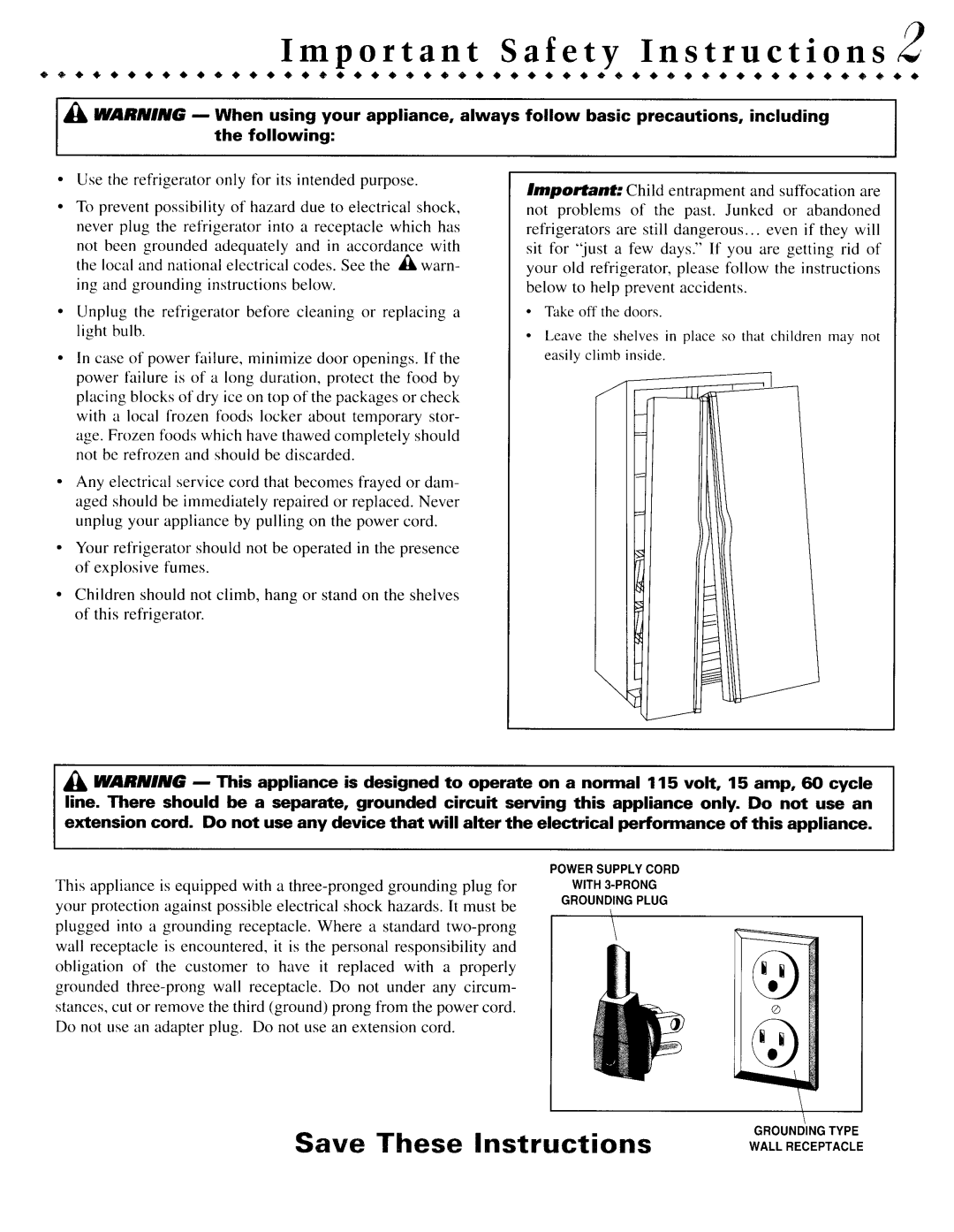 Jenn-Air JCD2389GEQ, JCD2389DTW Important Safety Instructions, Use the refrigerator only for its intended purpose 