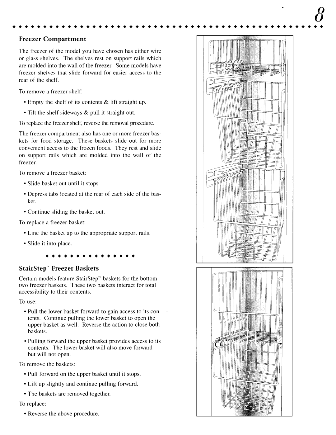 Jenn-Air JSD2789DES, JCD2389DTW, JCD2389GTW, JCD2389DTB, JCD2389GEQ Freezer Compartment, StairStep’ Freezer Baskets 