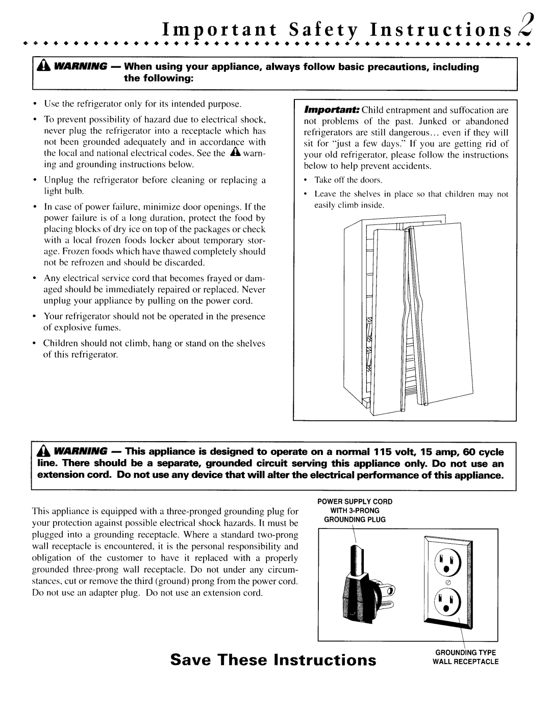 Jenn-Air JCD2389GEQ, JCD2389DTW, JCD2389GTW, JCD2389DTB, JCD2389DEW Important Safety Instructions, Save These Instructions 