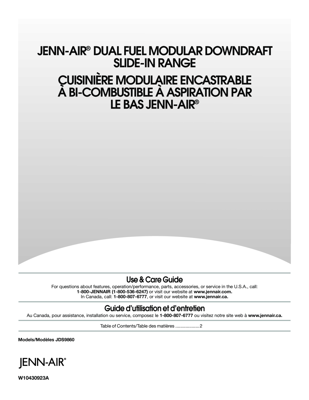 Jenn-Air JD59860 manual Slide-In Range Cuisinière Modulaire Encastrable, Jenn-Air Dual Fuel Modular Downdraft, W10430923A 