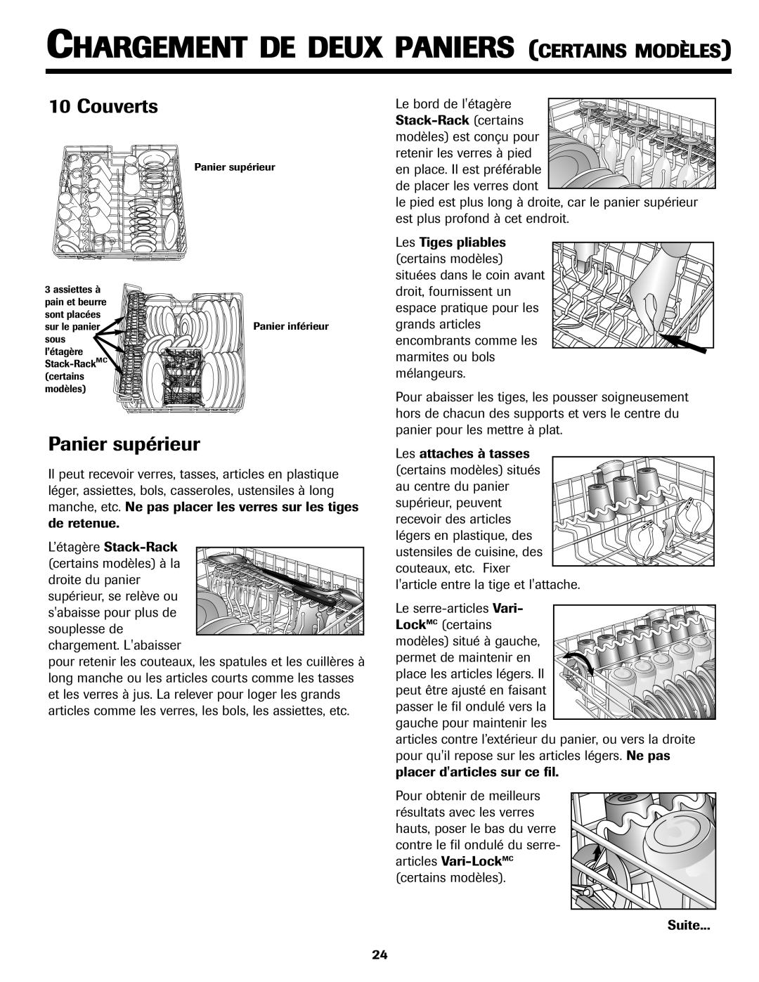 Jenn-Air JDB-5 warranty Couverts, Panier supérieur 