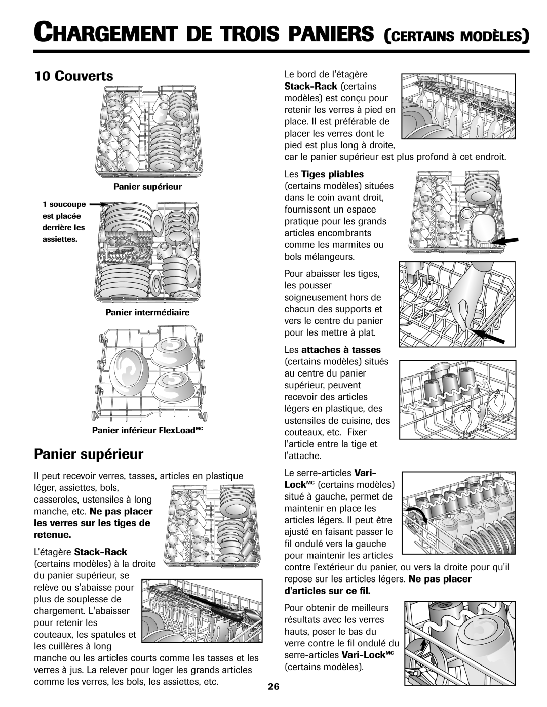 Jenn-Air JDB-5 warranty Le bord de létagère, Car le panier supérieur est plus profond à cet endroit 