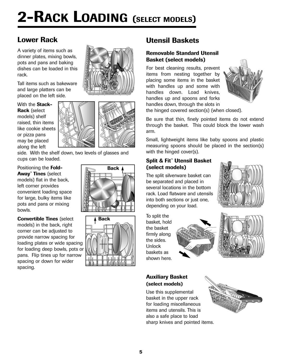 Jenn-Air JDB-5 warranty Lower Rack, Utensil Baskets, Removable Standard Utensil Basket select models 