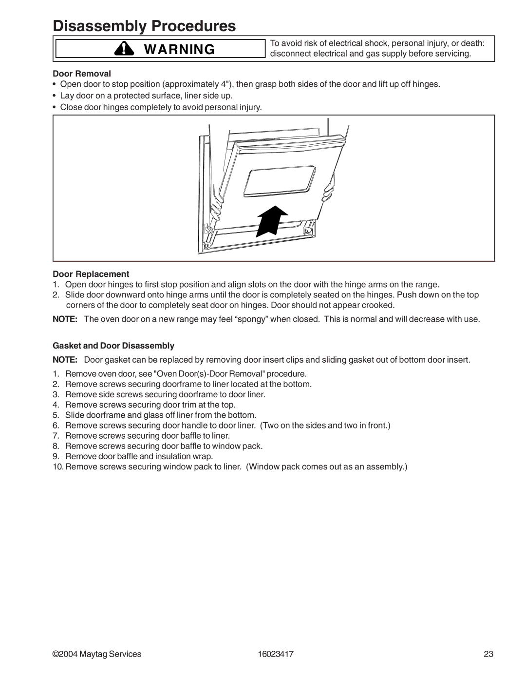 Jenn-Air JDR8895AAB/S/W, JDR8895ACS/W manual Door Removal 