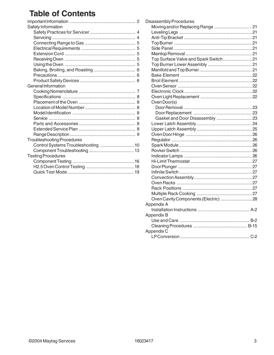 Jenn-Air JDR8895AAB/S/W, JDR8895ACS/W manual Table of Contents 